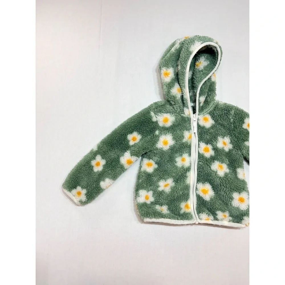Little Me Baby Girls Green Daisy Fleece Zip Up Hoodie Jacket 24M